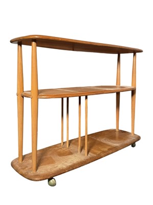 Lot 310 - ERCOL - MODEL 361 - MID CENTURY BEECH & ELM TROLLEY BOOKCASE