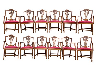 Lot 715 - SET OF TWELVE YEW WOOD CARVER DINING CHAIRS