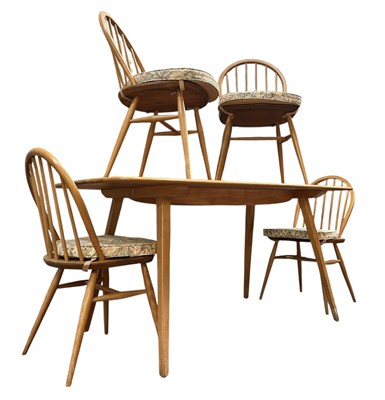 Lot 90 - ERCOL FURNITURE - MID CENTURY ELM DINING TABLE & FOUR CHAIRS
