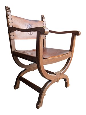 Lot 788 - VINTAGE MID 20TH CENTURY LEATHER SAVONAROLA ARMCHAIR