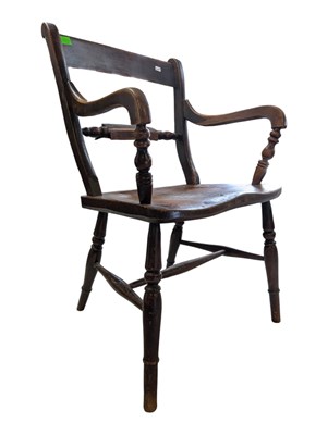 Lot 780 - VICTORIAN 19TH CENTURY BEECH & ELM OXFORD BAR BACK ARMCHAIR