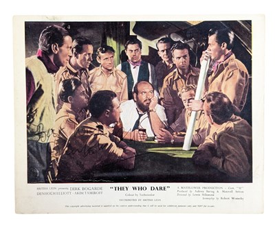 Lot 26 - ACTORS - DENHOLM ELLIOTT (D.1992) - SIGNED 'THEY WHO DARE' LOBBY CARD