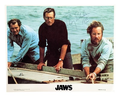 Lot 115 - JAWS (1975) - RARE DUAL SIGNED 8X10" LOBBY CARD - SCHEIDER & DREYFUSS