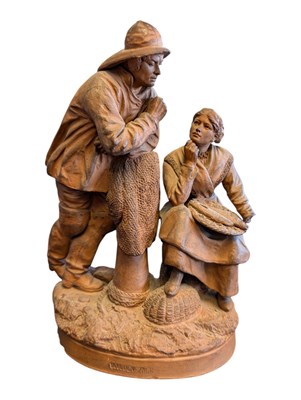 Lot 6 - A HANNE (1858-1908) FRENCH TERRACOTTA FIGURINE OF A FISHERMAN