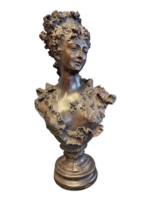 Lot 296 - AFTER ALBERT ERNEST CARRIER-BELLEUSE (FRENCH, 1824-1887) - BRONZE BUST OF THE COMTESSE DE CASSAGNE