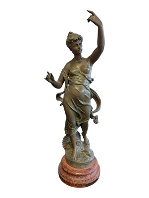 Lot 302 - AFTER J. GUILLOT - 19TH CENTURY BRONZED SPELTER CHANT DE LA FAUVETTE FIGURE