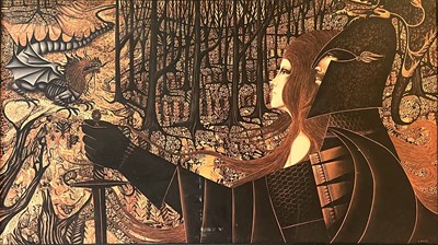 Lot 291 - EUGENE BAKER - KNIGHT AND DRAGON "ANOTHER TIME" PRINT ON BOARD