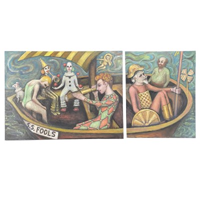 Lot 61 - WILLIAM GOODSIR - SHIP OF FOOLS, 2021 - DIPTYCH OIL ON CANVAS