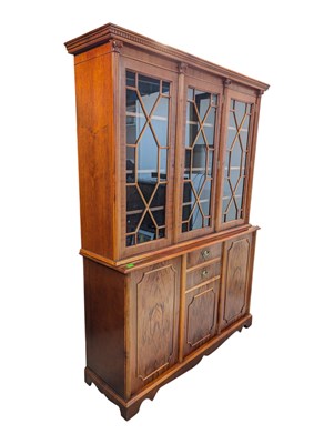 Lot 810 - GEORGE III REPRODUCTION WALNUT LIBRARY BOOKCASE CABINET