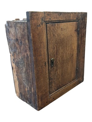 Lot 727 - EARLY 19TH CENTURY OAK WALL HANGING MEDICINE CABINET