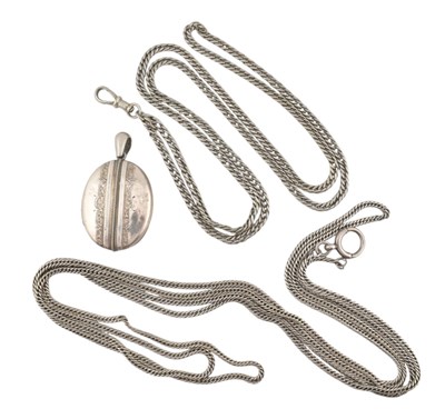 Lot 522 - 19TH CENTURY WHITE METAL LOCKET & CHAINS