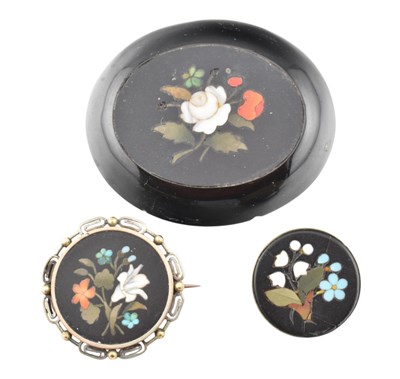 Lot 523 - ASSORTMENT OF THREE VICTORIAN PIETRA DURA BROOCH PINS