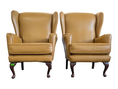 Lot 666 - PAIR OF VINTAGE 20TH CENTURY LEATHERETTE WINGBACK ARMCHAIRS