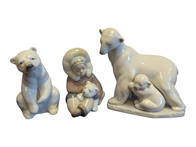 Lot 86 - LLADRO - THREE LATE 20TH CENTURY POLAR BEAR PORCELAIN FIGURES