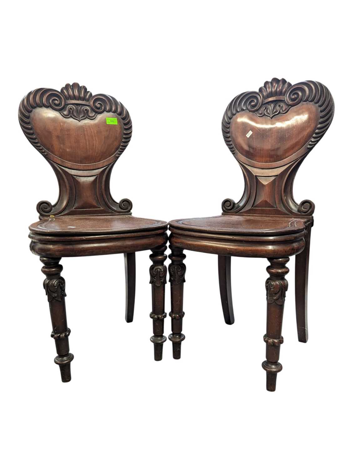 Lot 682 - PAIR OF 19TH CENTURY VICTORIAN MAHOGANY SHIELD BACK HALL CHAIRS