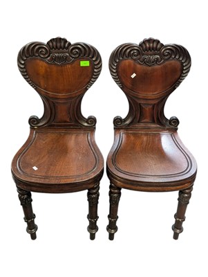 Lot 682 - PAIR OF 19TH CENTURY VICTORIAN MAHOGANY SHIELD BACK HALL CHAIRS