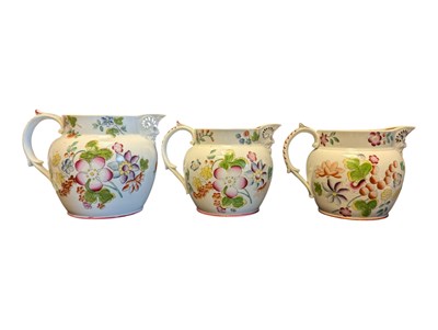 Lot 99 - 19TH CENTURY VICTORIAN CHINA HAND PAINTED GRADUATING JUG SET