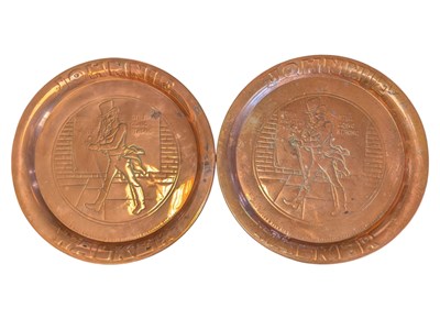 Lot 357 - TWO EARLY 20TH CENTURY COPPER ADVERTISING TRAYS FOR JOHNNIE WALKER WHISKY