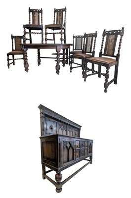 Lot 703 - 1900S OAK BARLEYTWIST DINING ROOM SUITE