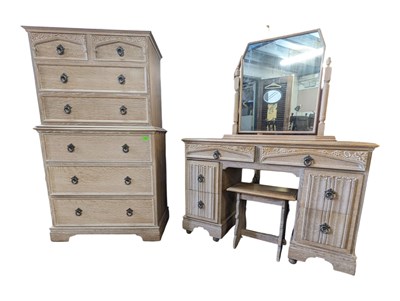 Lot 693 - POST WAR LIMED OAK TALLBOY CHEST OF DRAWERS