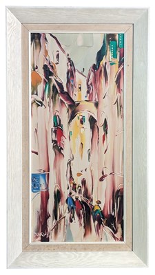 Lot 652 - GEORGE RICHARD DEAKINS - 20TH CENTURY STREET SCENE ACRYLIC PAINTING