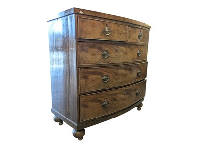 Lot 701 - 19TH CENTURY BOW FRONT MAHOGANY CHEST OF DRAWERS