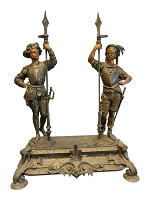Lot 369 - 19TH CENTURY FRENCH SPELTER CAVALIERS MANTLEPIECE SCULPTURE