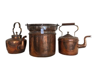 Lot 390 - TWO VICTORIAN COPPER KETTLES & BUCKET