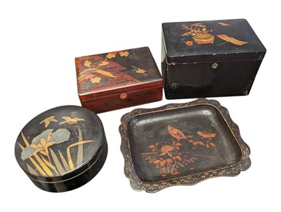 Lot 391 - THREE EARLY 20TH CENTURY JAPANESE LACQUERED BOXES & TRAY
