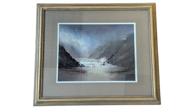 Lot 461 - PAUL HARDY (BRITISH 20TH CENTURY) PASTEL STUDY OF A DEVON BEACH SCENE ' TWO'S COMPANY '