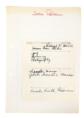Lot 151 - ACTORS - DICK POWELL (D.1963) - SIGNED QUESTION-AND-ANSWER SHEET