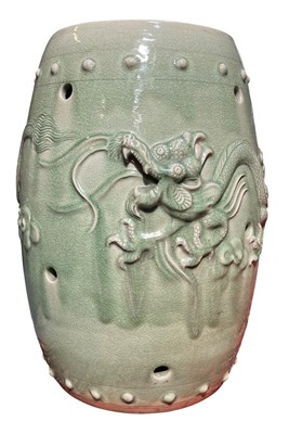 Lot 533 - 20TH CENTURY CHINESE CELDADON DRAGON GARDEN STOOL