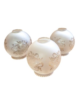 Lot 927 - MATCHING SET OF LATE BOLA FROSTED AMBER GLASS SHADES