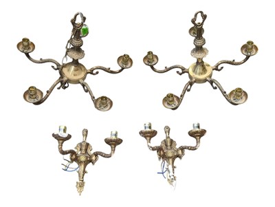 Lot 925 - TWO CONTEMPORARY VICTORIAN REVIVAL FIVE ARM CEILING CHANDELIERS