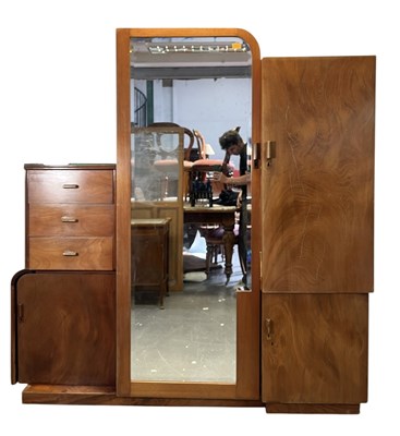 Lot 180 - EARLY 20TH CENTURY ART DECO DESIGNER WALNUT COMPACTUM WARDROBE
