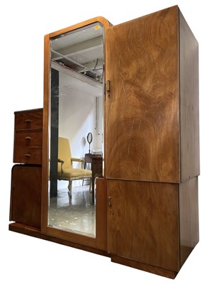 Lot 180 - EARLY 20TH CENTURY ART DECO DESIGNER WALNUT COMPACTUM WARDROBE