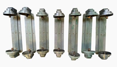 Lot 130 - SEVEN LARGE ART DECO 1930S CHROME AND GLASS WALL LIGHT SCONCES