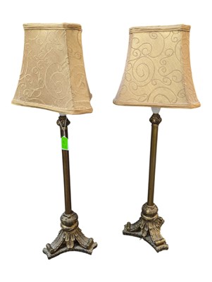 Lot 675 - PAIR OF 19TH CENTURY VICTORIAN REVIVAL BRASS TABLE LAMP