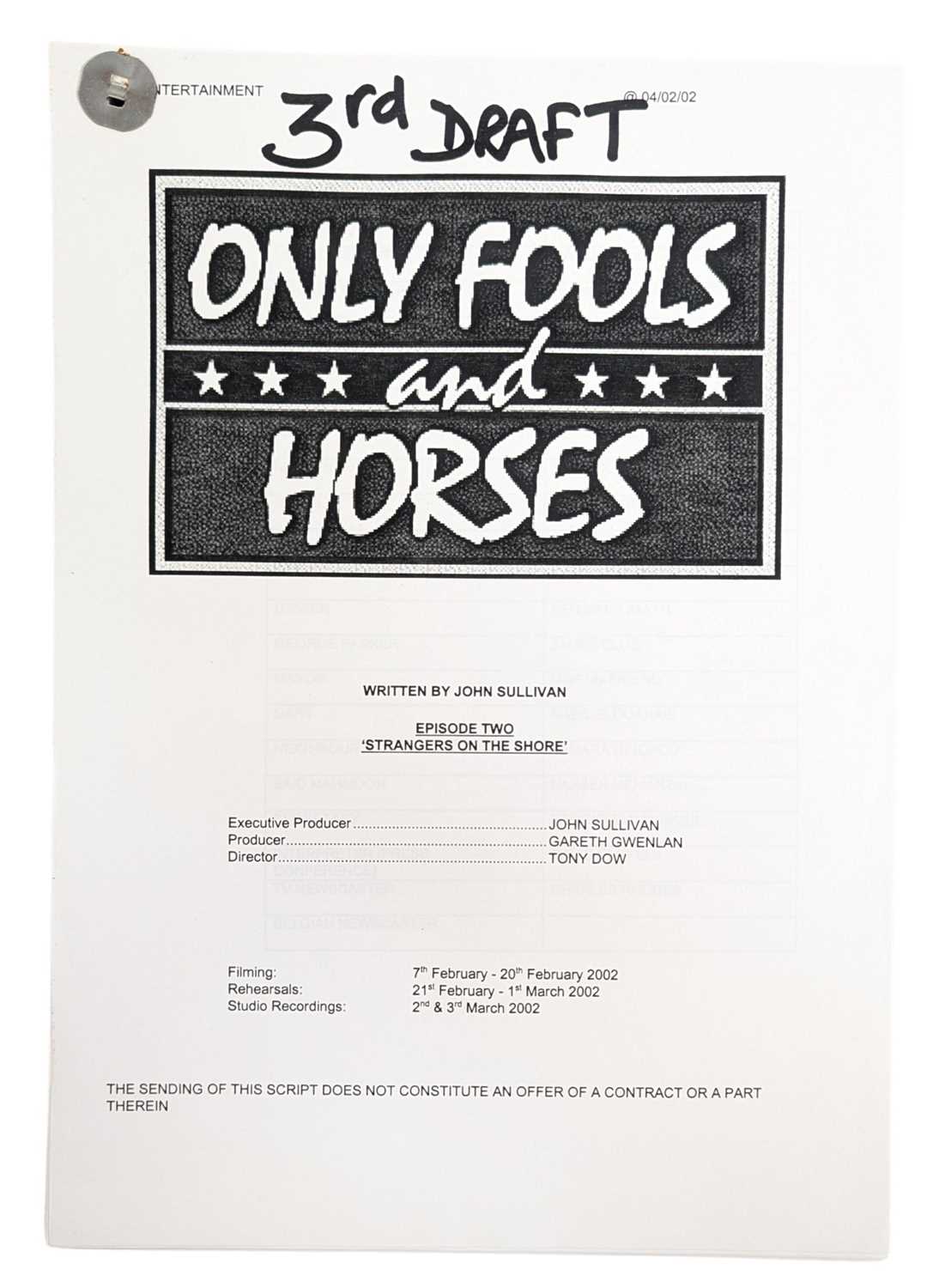 Lot 70 - ONLY FOOLS & HORSES - STRANGERS ON THE SHORE - ORIGINAL SCRIPT