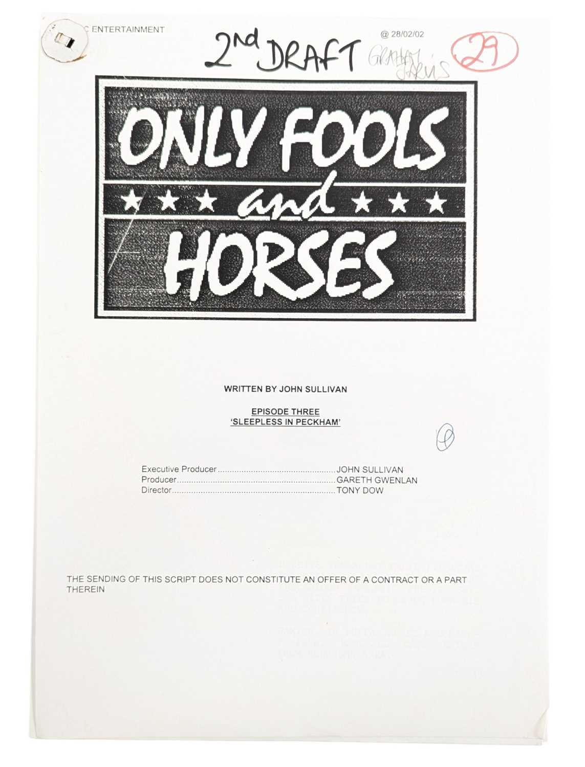 Lot 85 - ONLY FOOLS & HORSES - SLEEPLESS IN PECKHAM - ORIGINAL SCRIPT