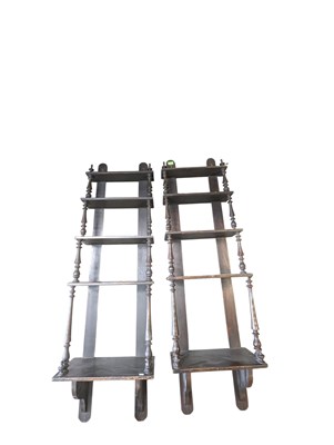 Lot 953 - TWO VINTAGE 20TH CENTURY EBONISED WALL HANGING BOOKCASE SHELVES