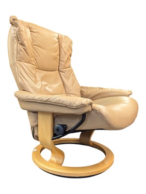 Lot 577 - EKORNES STRESSLESS - SCANDINAVIAN LEATHER SWIVEL ARMCHAIR