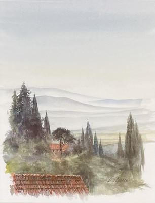 Lot 76 - KEN J MESSER (1931-2018) - UNTITLED ITALIAN COUNTRYSIDE - WATERCOLOUR