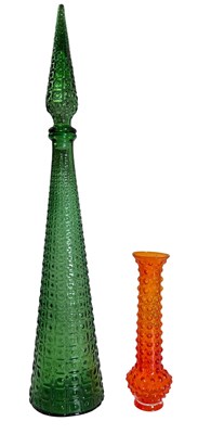 Lot 517 - ITALIAN EMPOLI 20TH CENTURY GREEN GLASS DECANTER, T/W ANOTHER