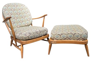Lot 435 - LUCIAN ERCOLANI X ERCOL - WINDSOR - MODEL 203 - 1970S BEECH & ELM EASY CHAIR & STOOL