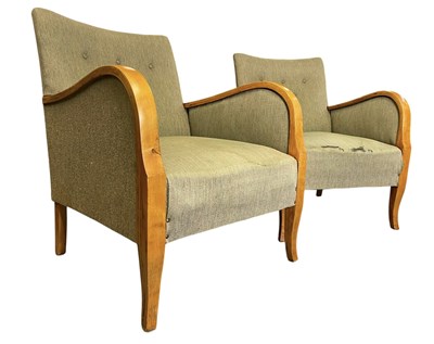 Lot 496 - PAIR OF ART DECO 20TH CENTURY BENTWOOD & UPHOLSTERED TUB CHAIRS