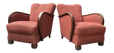 Lot 380 - MATCHING PAIR OF ART DECO OVERSTUFFED CLUB ARMCHAIRS