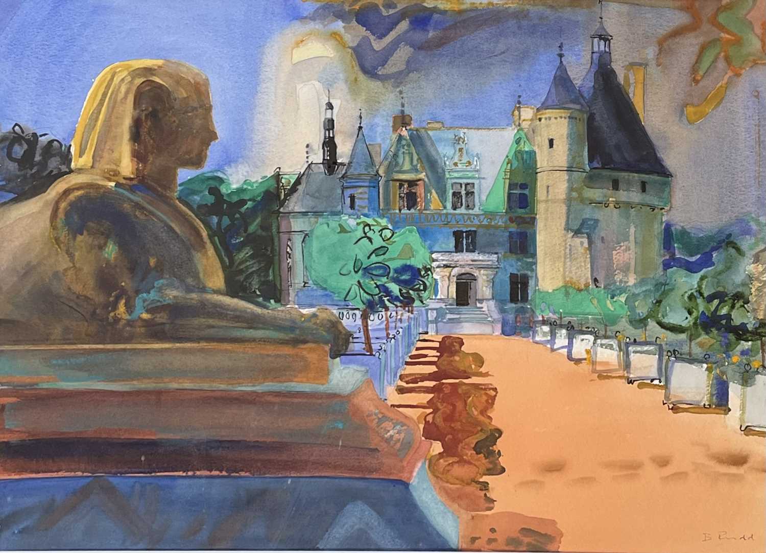 Lot 1 - BOB RUDD RI (B. 1944) - CHATEAU CHENONCEAU, FRANCE - WATERCOLOUR