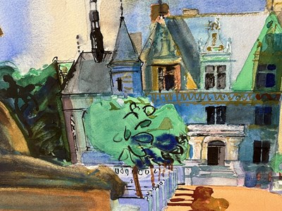 Lot 1 - BOB RUDD RI (B. 1944) - CHATEAU CHENONCEAU, FRANCE - WATERCOLOUR