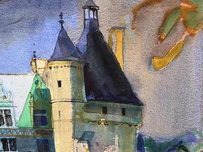 Lot 1 - BOB RUDD RI (B. 1944) - CHATEAU CHENONCEAU, FRANCE - WATERCOLOUR